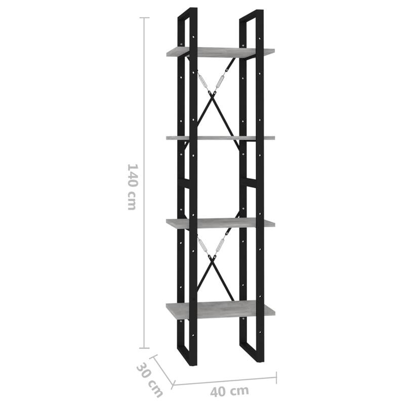 vidaXL 4-Tier Book Cabinet Concrete Gray 15.7"x11.8"x55.1" Chipboard - 15.7" x 11.8" x 55.1" - 15.7" x 11.8" x 55.1"