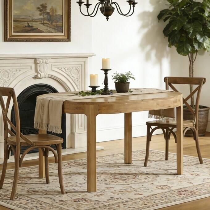 55.11" Solid Wood Oval Dining Table, Rustic Kitchen Table for 4-6