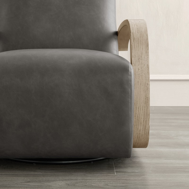 Eli Swivel Accent Chair with U-Shaped Wood Arm