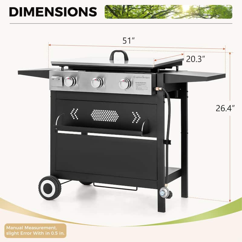2- & 3-Burner Propane BBQ Grills with Cast Iron Griddles, 20,000 & 33,000 BTU for Outdoor, Patio, and Party Cooking