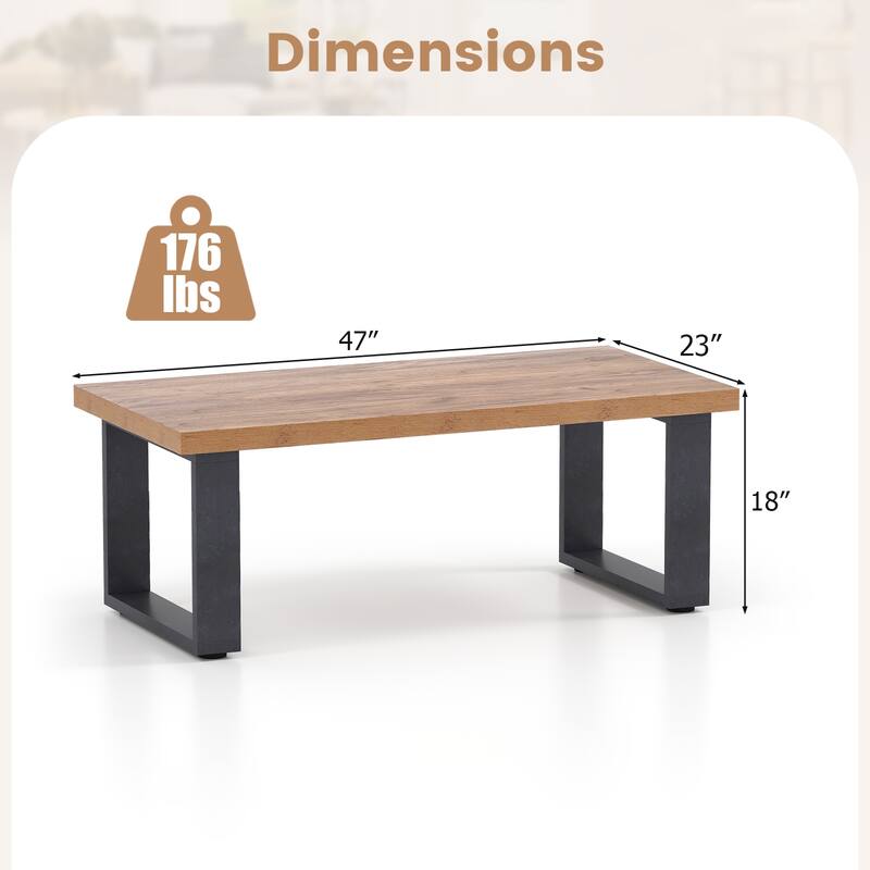 Rustic Modern Coffee Table with Thickened Oak Top and Black Frame Engineered Wood Living Room Center Table 47 x 23