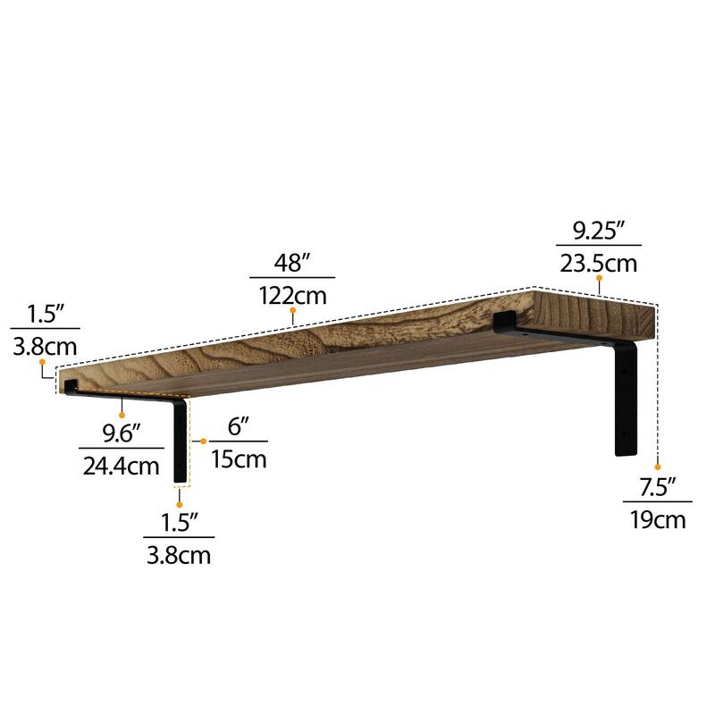 Wallniture Menton 48-60-72-84 inch Long, 9.25" Deep, 1.5" thick Floating Wall Shelf for Wall, Office Decor, Rustic Decor, 1 Pc