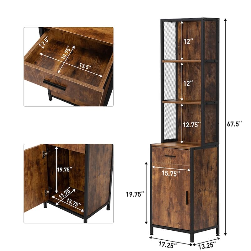 Wood Salon Station with Drawer, Cabinet and Shelves