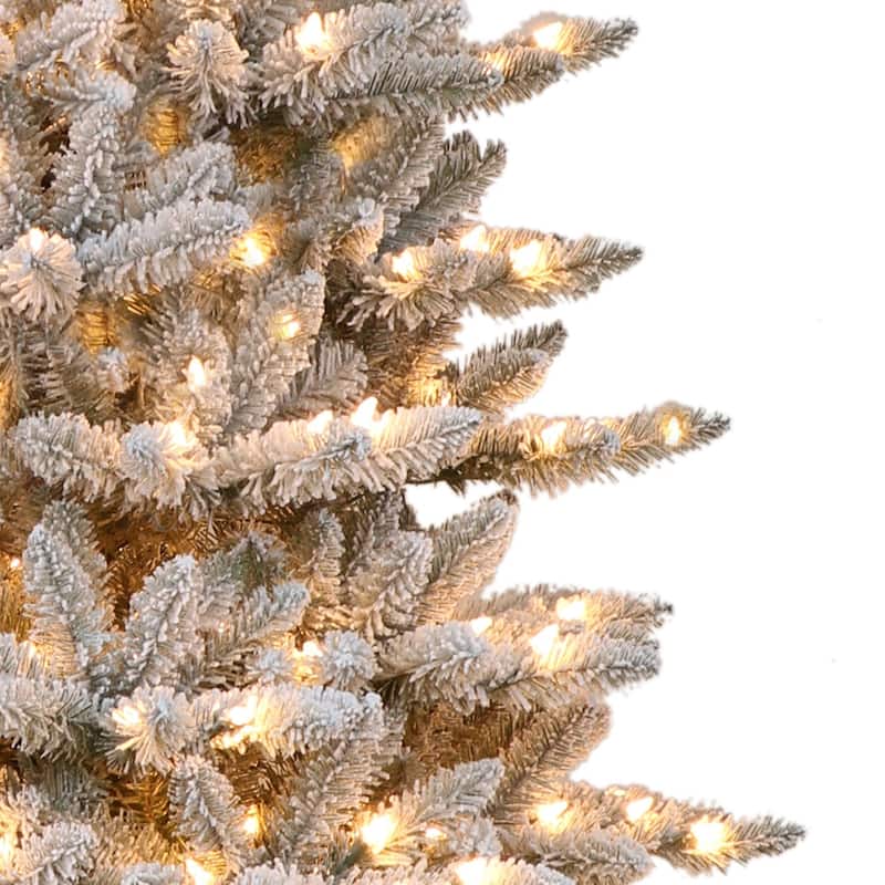 Puleo International 9' Pre-Lit Slim Flocked Fraser Fir Artificial Christmas Tree - 9
