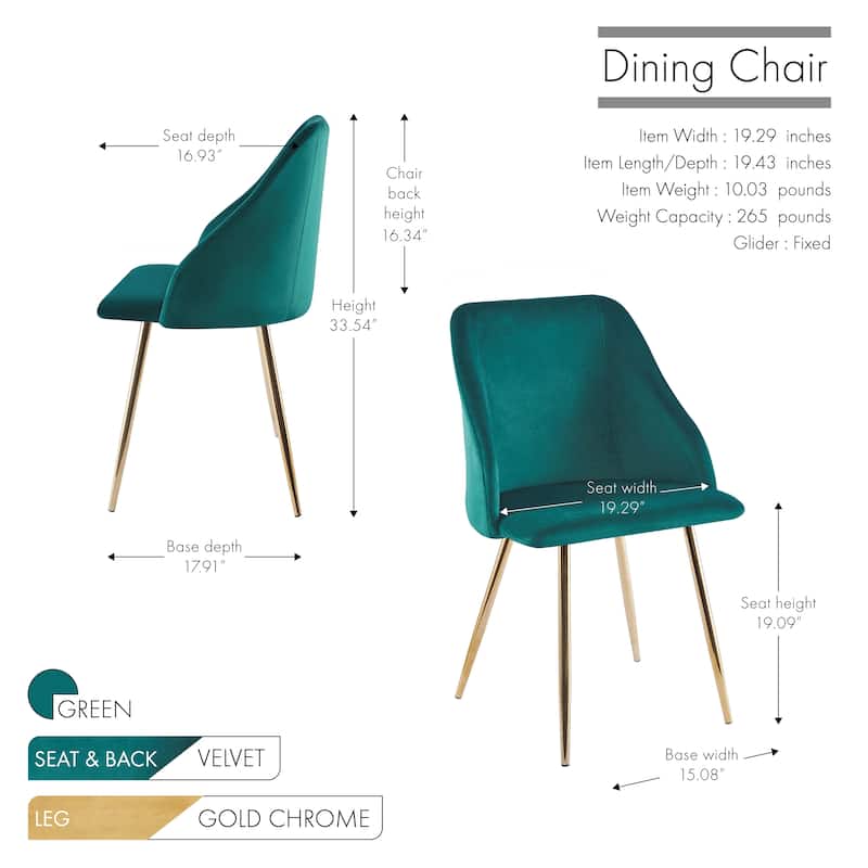 Porthos Home Pema Dining Chairs Set of 2, Velvet, Gold Chrome Legs