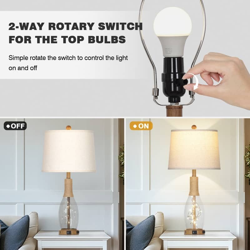 Set of 2, 30-Inch Table Lamps with USB & Type-C Ports, AC Outlet, and Touch Control - 12.5'' x 12.5'' x 28''