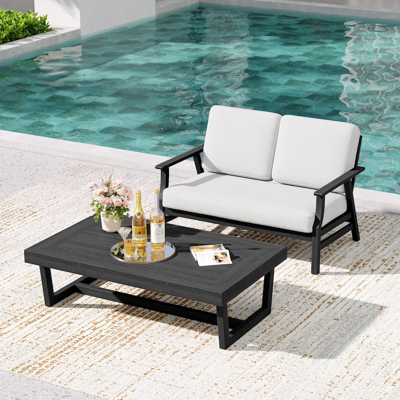 2-Piece Teak Outdoor Loveseat Set with Table.