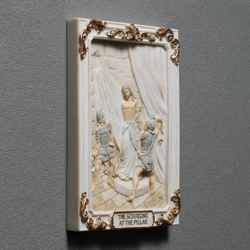 4.1 inches Length Polyresin Sorrowful Mysteries the Scourging at the Pillar White and Gold Finish Figurine