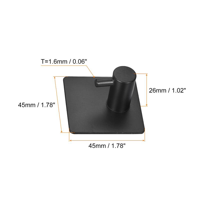 Self Adhesive Hooks, 304 Stainless Steel Stick on Wall Hooks Hanger - Black - 4 Pack