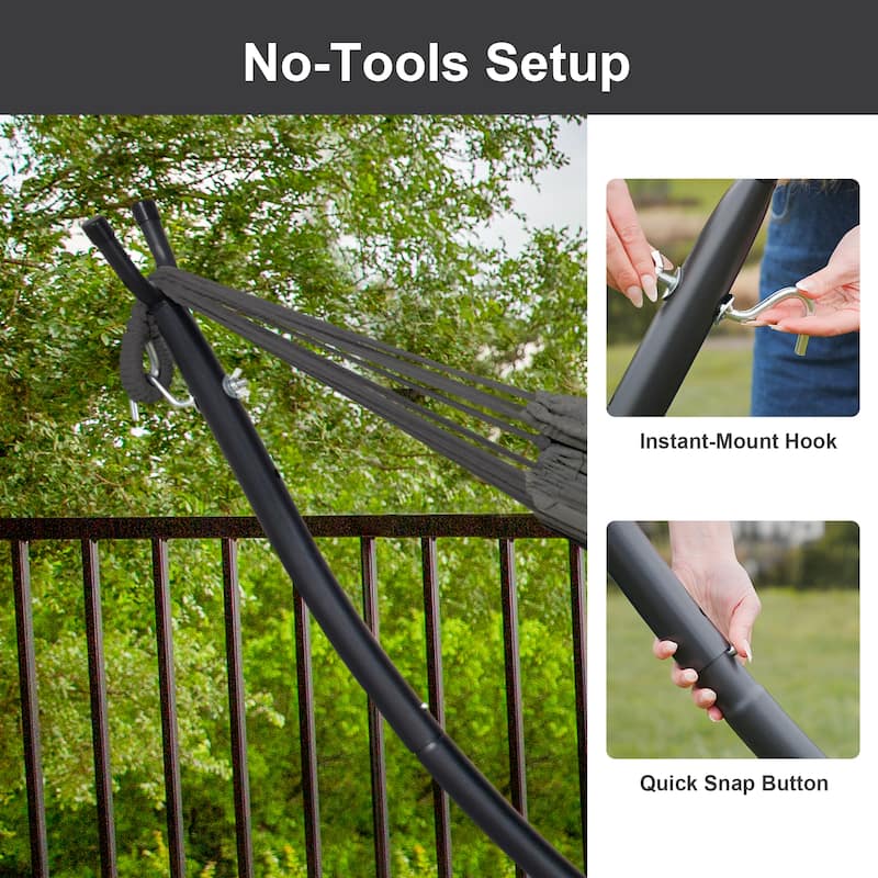 9.35 ft. 2-Person Brazilian-Style Foldable and Portable Outdoor Hammock Bed with Stand Set - 112.2 in.* 44.1 in. *40.9 in.