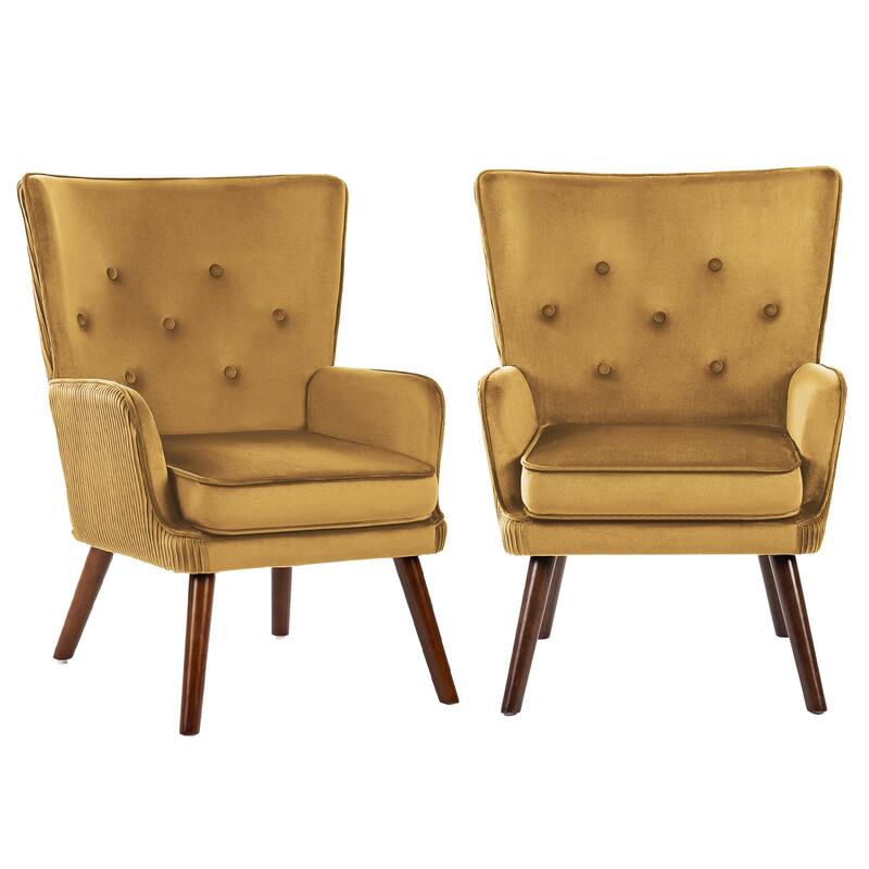Velvet Upholstered Accent Chair Armchair for Living Room - Set of 2 - Yellow
