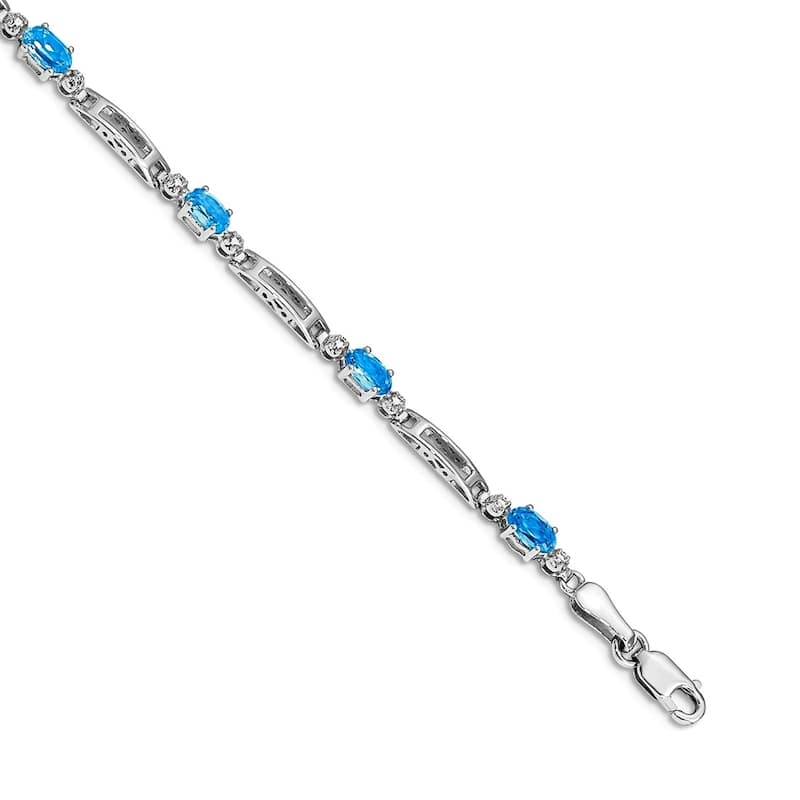 Curata Yellow or White Gold 3.5mm 7" Gemstone and Diamond Bracelet - 10k or 14k - Blue Topaz - 10k - White