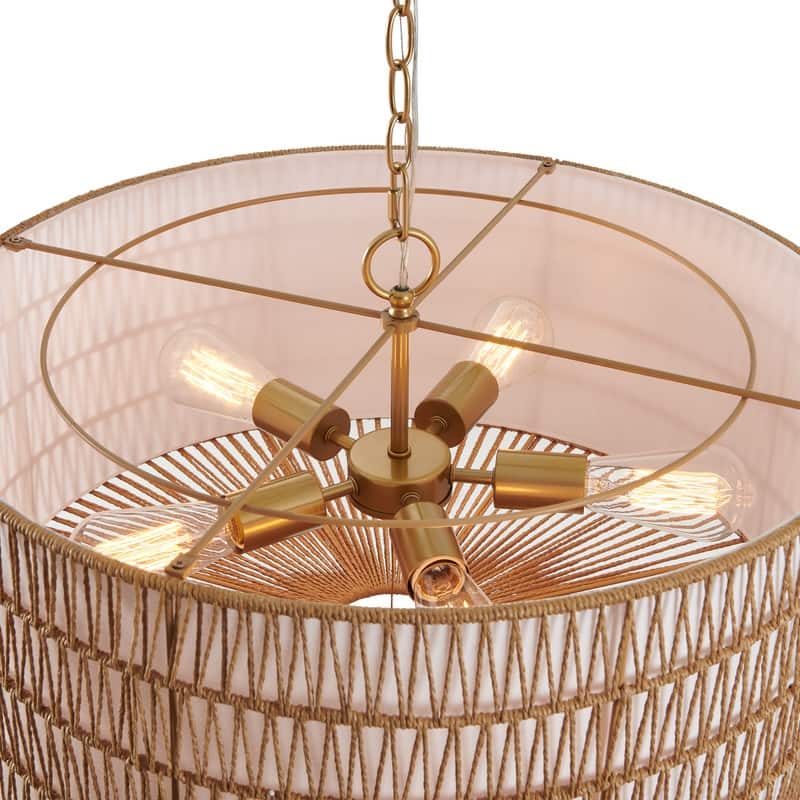 KAWOTI 5-Light Paper Woven Rope Chandelier - W24.25" x H16.25"(MaxH81.5")