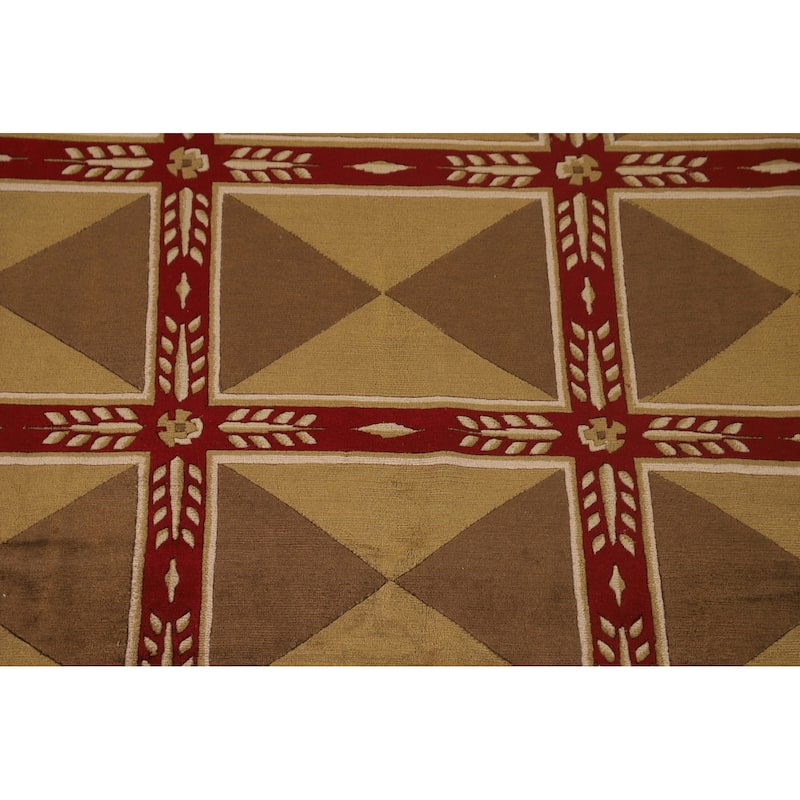 Geometric Nepalese Oriental Area Rug Handmade Wool Carpet - 8'11"x 11'10"