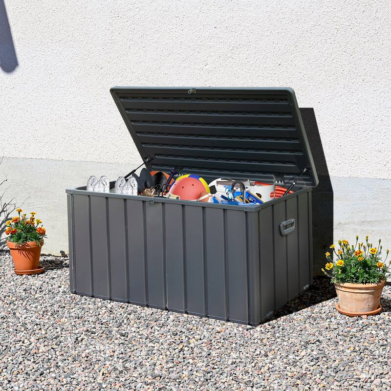 120 Gallon Outdoor Storage Box Hidden Storage Box Waterproof Storage Box with Lockable Lid Side Handles and Mobility Rollers