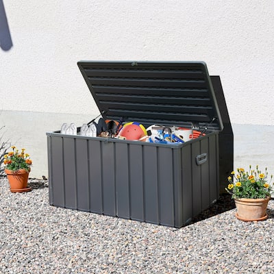 120 Gallon Outdoor Storage Box Hidden Storage Box Waterproof Storage Box with Lockable Lid Side Handles and Mobility Rollers