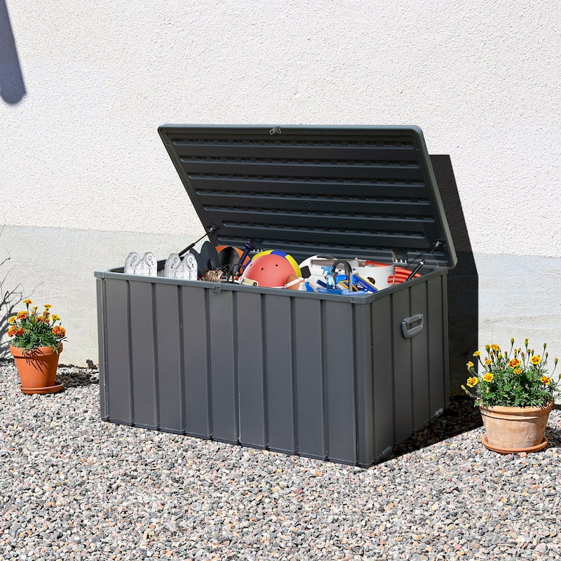 GDFStudio -Outdoor Benn Multi-Size Storage Deck Box - Waterproof, Lockable, and Durable for Patio Cushions, Garden Tools - 120 Gallon - Dark Gray
