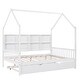 preview thumbnail 6 of 15, Full Size Kids Bed with Trundle and Back Shelf, Wooden House Frame with Roof and Play Area Design