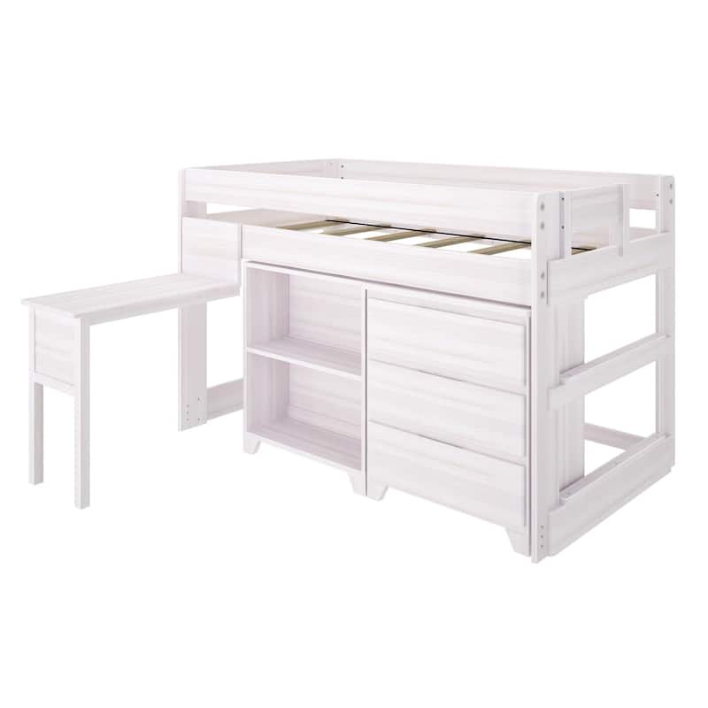Max and Lily Farmhouse Twin Low Loft with Dresser, Bookcase and Desk