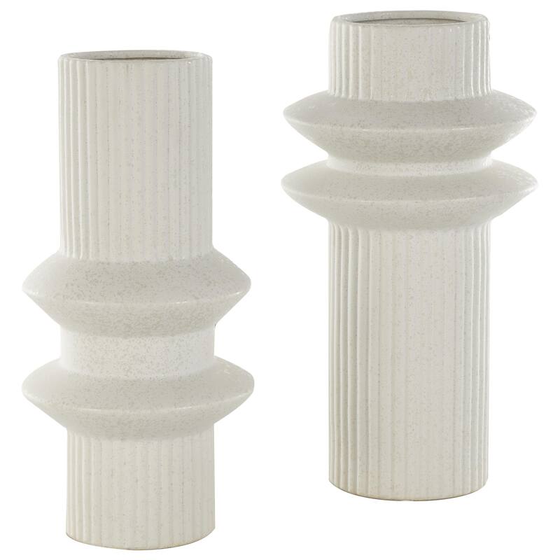 Ceramic Abstract Ribbed Decorative Vase with Speckled Texturing - Set of 2 White - Roche River Decor