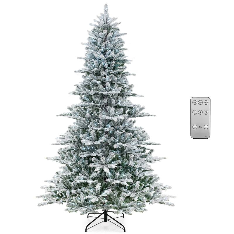 Gymax 6/7/8 FT Snow Flocked Christmas Tree w/ 661/1119/1447 PVC & PE