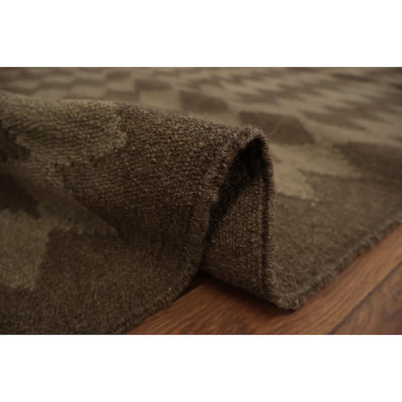 Hand Woven Oriental 100% Wool Carpet Southwestern Modern Brown Kilim Area Rug - 13' 0'' X 10' 0''