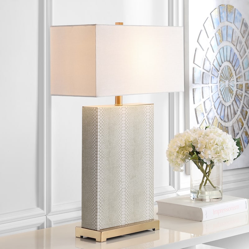 SAFAVIEH Lighting 28-inch Joyce Faux Snakeskin Cream Table Lamp (Set of 2) - 18"x8 "x27.75"