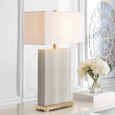 SAFAVIEH Lighting 28-inch Joyce Faux Snakeskin Cream Table Lamp (Set of 2) - 18"x8 "x27.75"