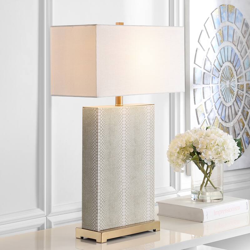 SAFAVIEH Lighting Cristin 28-inch Faux Alligator Grey Table Lamp (Set of 2) - 18"x8 x27.75 - 18Wx8Dx28H