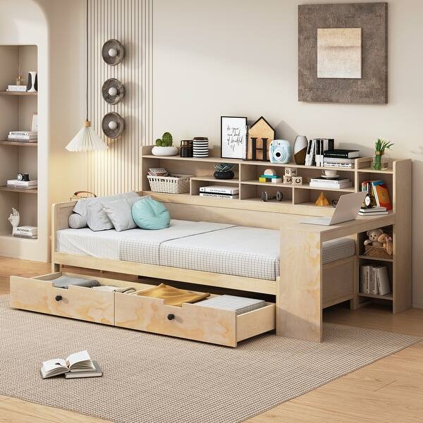 slide 2 of 12, Maximize Stroage Space Daybed Twin Frame with 2 Drawers, Natural Antique White - Twin