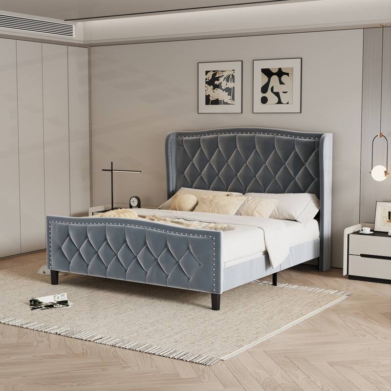 Modern Upholstered Platform Bed with Stylish Headboard and Practical Support
