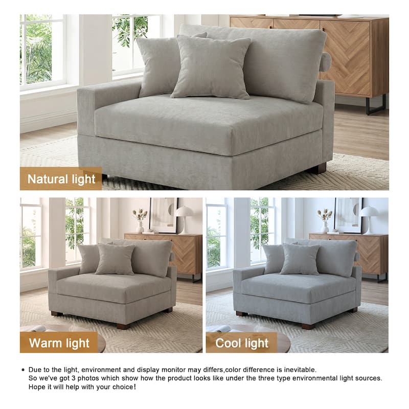 41" W Modern Chenille Corner Arm Accent Chair Sectional Module with Pillows