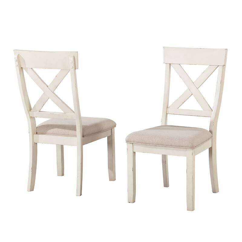 Wood Cross Back Upholstered Dining Chairs, Set of 2