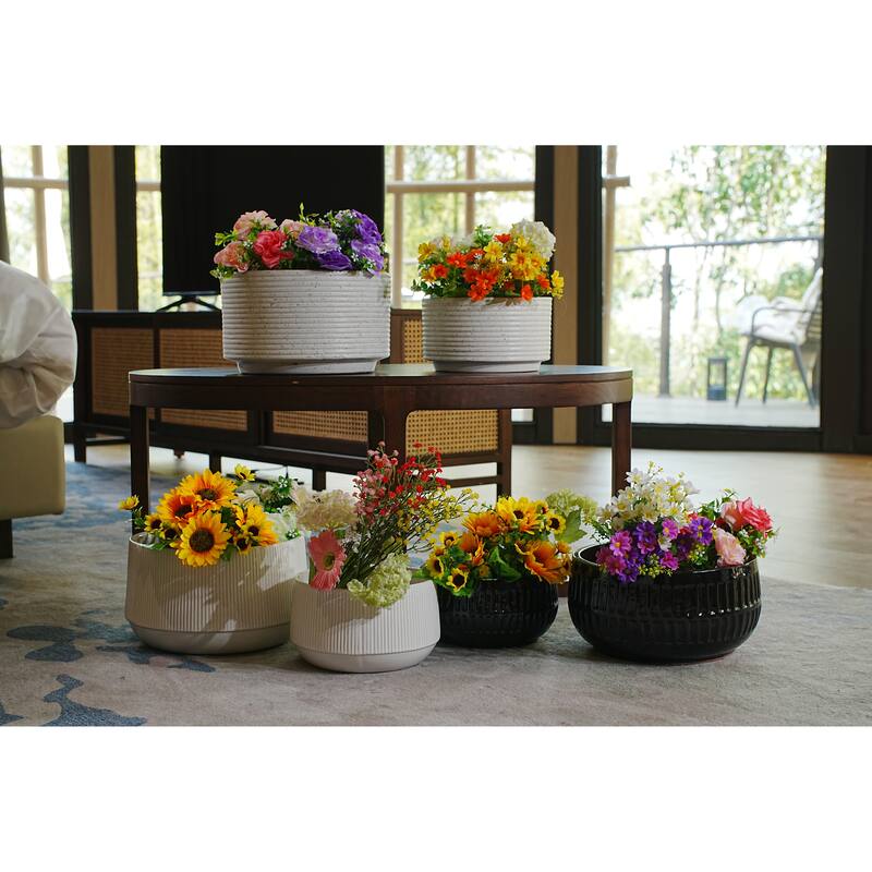2 Pieces Ceramic Flowerpot, Modern Planter for Patio, Garden or Windowsills - Gloss White
