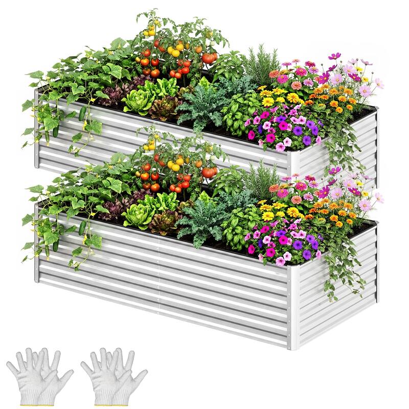 Silver Raised Garden Bed Kit for Vegetables, Flowers, Herbs-Set of 2 - 6x3x2ft - Silver