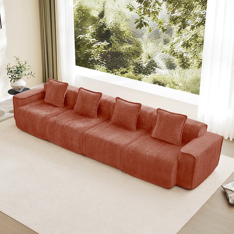 GDFStudio - Modular 4-Seater 138.58" Boneless Velvet Sofa - Red