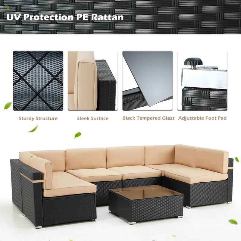 AECOJOY 7 Pieces Outdoor Sectional Sofa Wicker Rattan Conversation Set