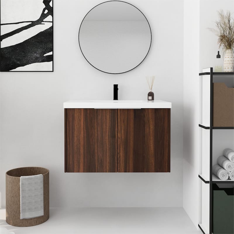 Bathroom Vanity With Sink In 24/30/36 Inch, Floating Bathroom Vanity With Soft Close Door - 29.5"W x 18.1"D - California Walnut