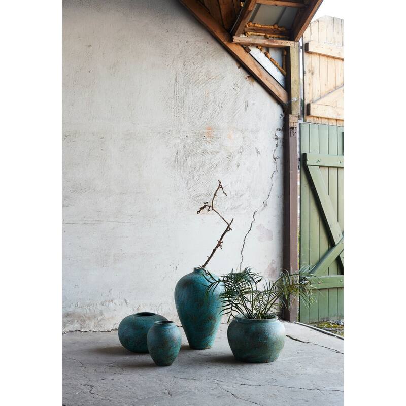 Terracotta Standing Jar Vase - 15.75" - Turquoise Blue