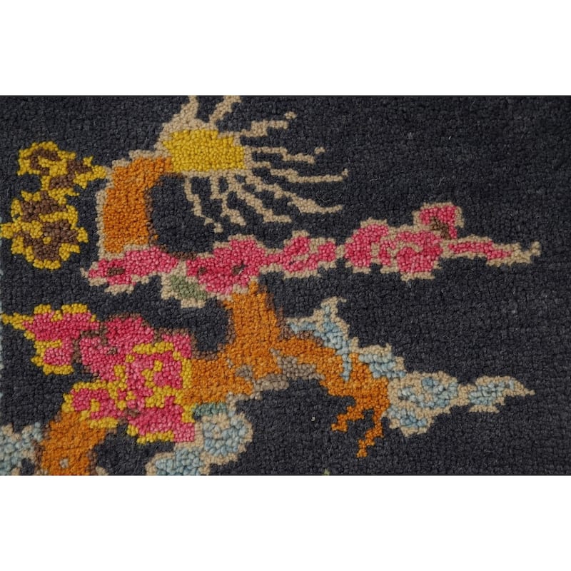 Hand Knotted Oriental 100% Wool Carpet Traditional Geometric Navy Blue & Blues Art Deco Area Rug - 3' 0'' X 2' 0''