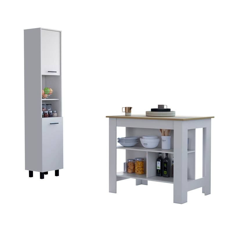 TUHOME Houston 2 Piece Kitchen Set, White /Light Oak - N/A