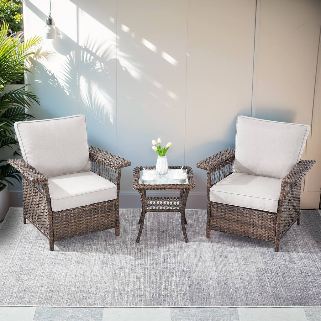 3 Piece Outdoor Rattan Patio Porch Furniture Sets - Brown