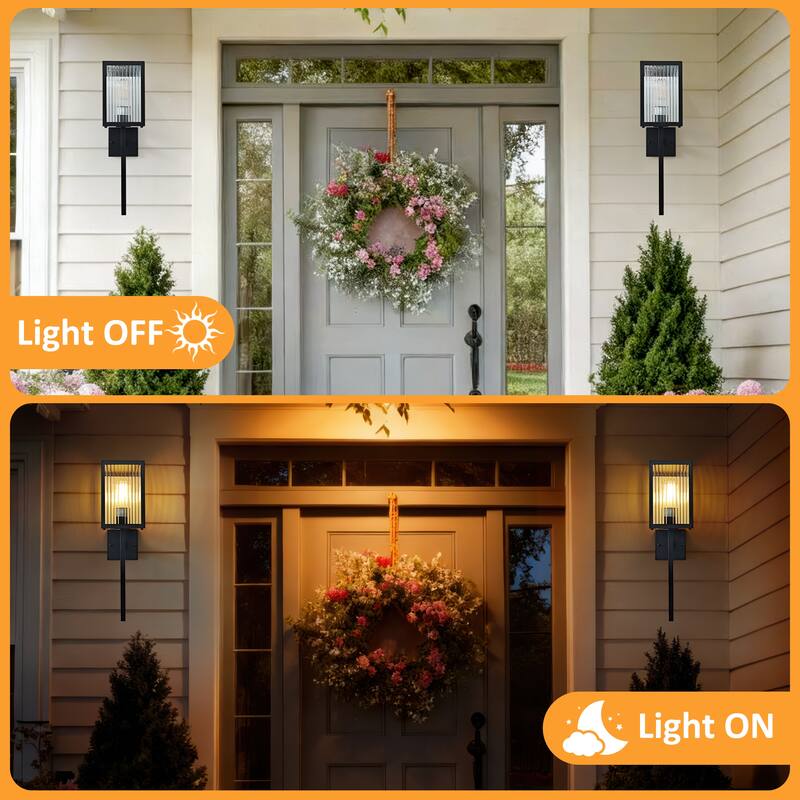 Outdoor Wall Sconce with Clear Ribbed Glass,Waterproof Exterior Wall Lantern for House Exterior/Front Door/Garage/Patio(2-PACK)