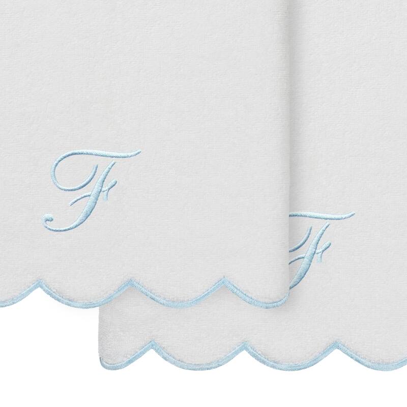 Authentic Hotel and Spa 100% Turkish Cotton Blue ADORNIA Scallop Personalized 2 Piece Bath Towel Set - 2 Bath Towels