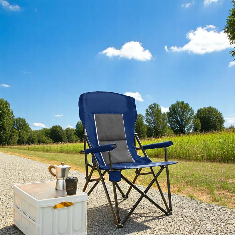 KISRAIS Outdoor High Back Portable Collapsible Chair with Cup Holder, Support 250LBS