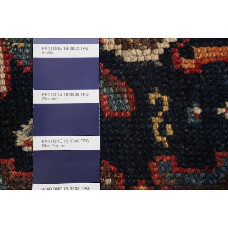 Hand Knotted Oriental 100% Wool Carpet Traditional Geometric Navy Blue & Blues Qashqai Area Rug - 9' 5'' X 4' 7''