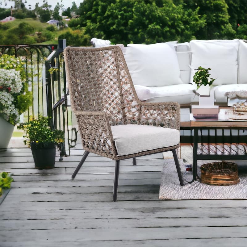 26" Gray Metal Outdoor Arm Chair with Gray Cushion - Gray