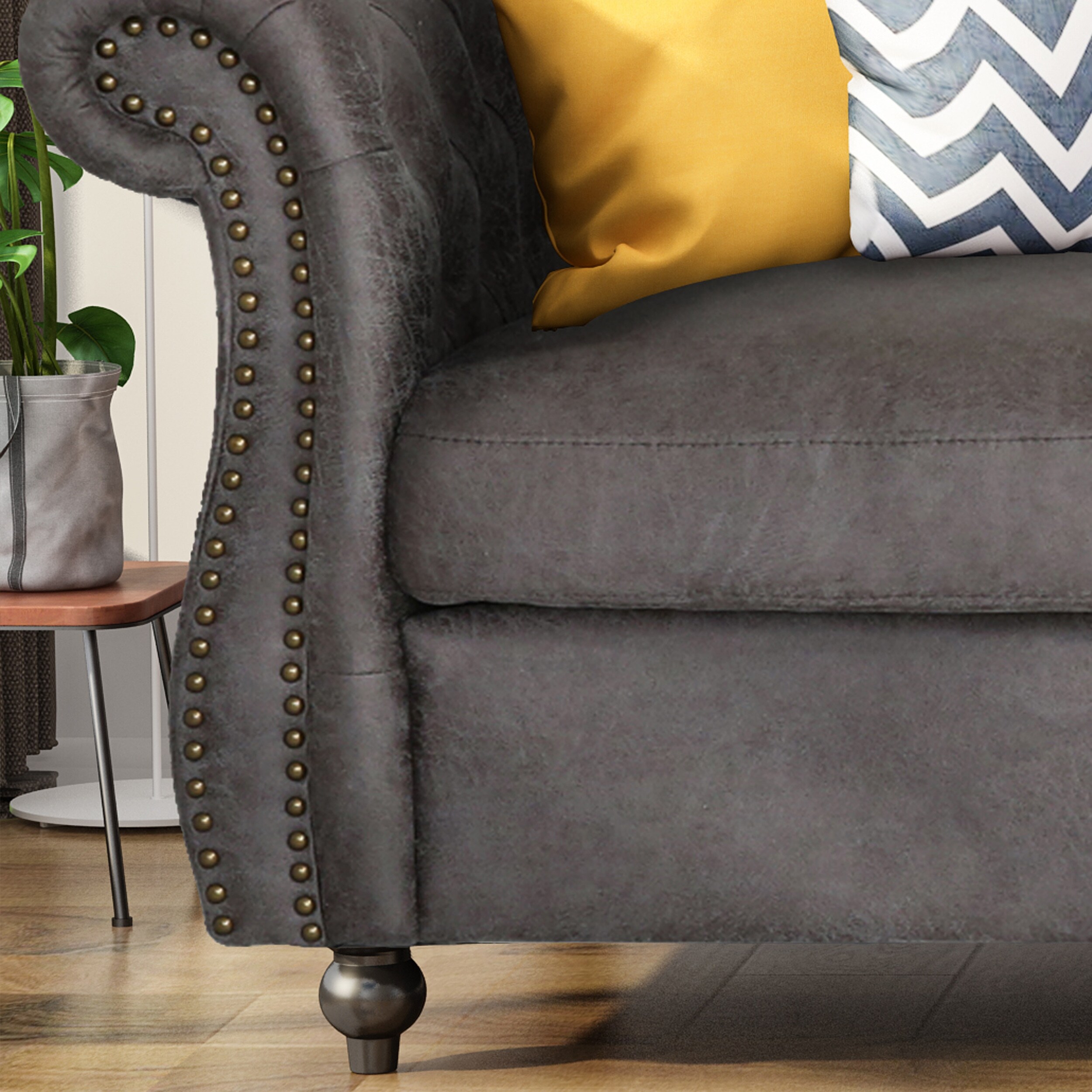 Vita chesterfield tufted microfiber sofa with scroll arms deals