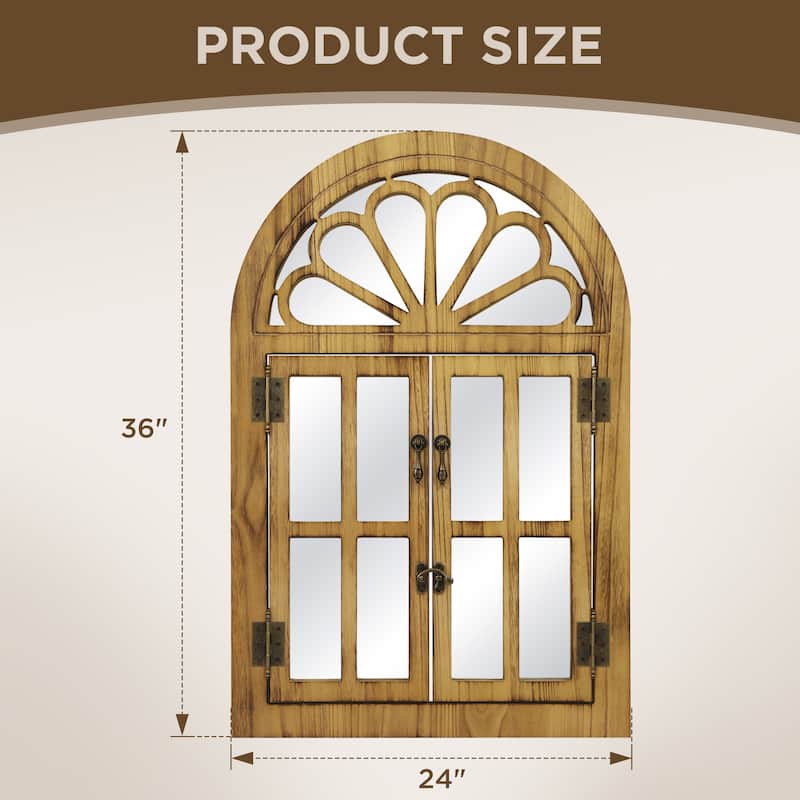 Solid Wood Arched Framed Windowpane Accent Mirror Wall Mirror