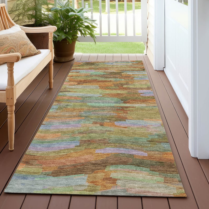 Machine Washable Indoor/ Outdoor Abstract Rock Chantille Rug - Fern - 2'3" x 7'6"